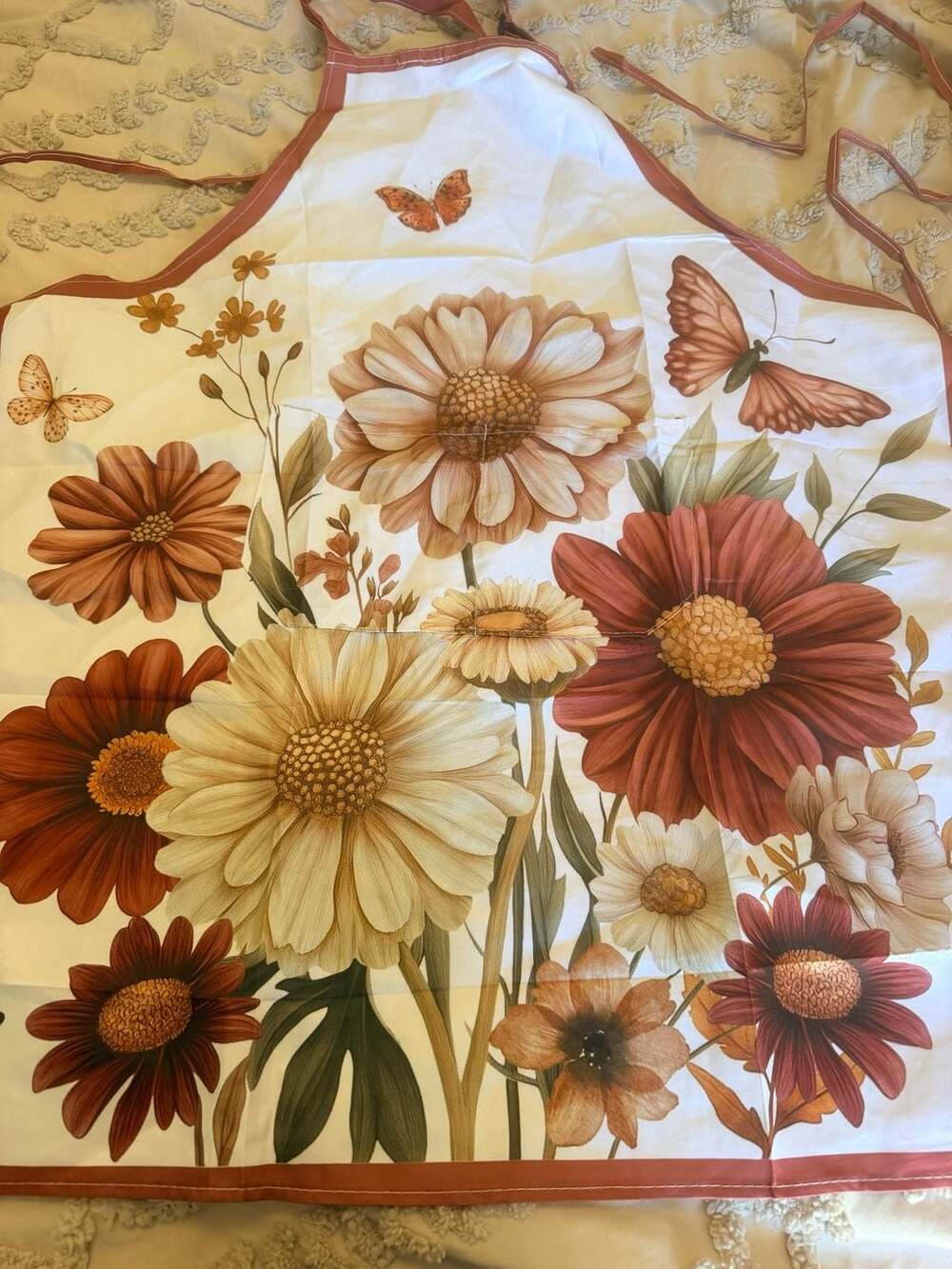 Unbranded Floral Butterfly Art Nouveau Kitchen Apron Pocket 70s Style